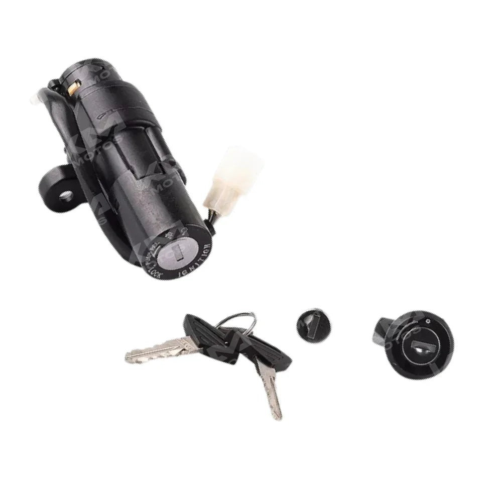 Kit de cerradura Juego de Llavines BK150, componentes metálicos y mecanismo de cierre, en colores plateado y negro.