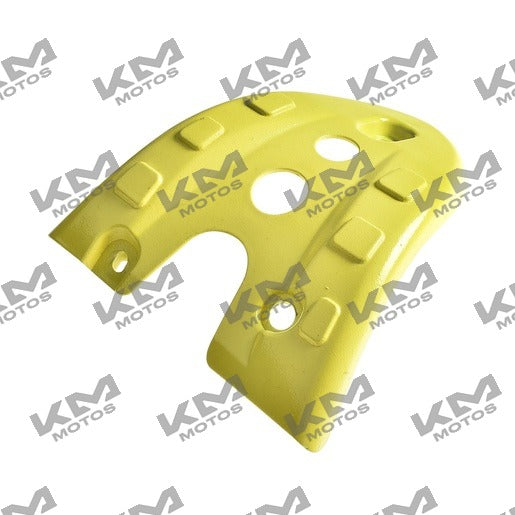 Cubierta protectora de motor amarilla Italika DM200, sistema de chasis, protección para motor en color amarillo.