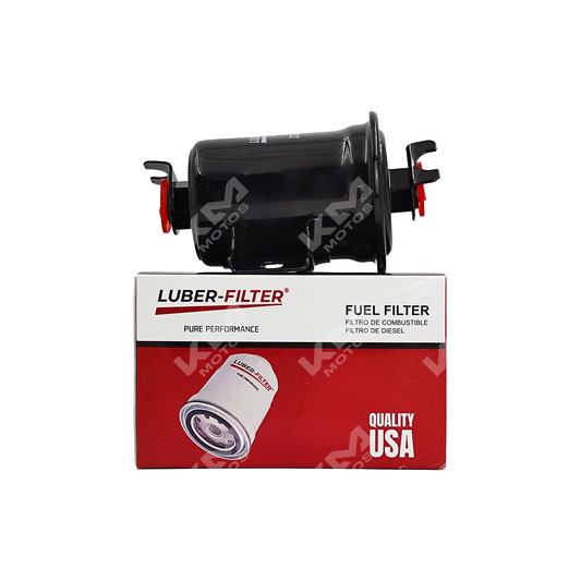 Filtro de gasolina para Toyota EFI G2904, componente de KM Motos, mostrando el filtro de combustible de tamaño compacto y diseño funcional.