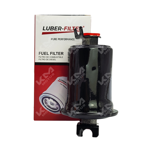 Filtro de gasolina para Toyota G6380 de KM Motos, muestra el componente de color negro y mangueras conectadas.