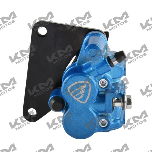 Caliper de freno azul para sistema de frenos Italika DM150, original, con isotipo y acabado en color azul.