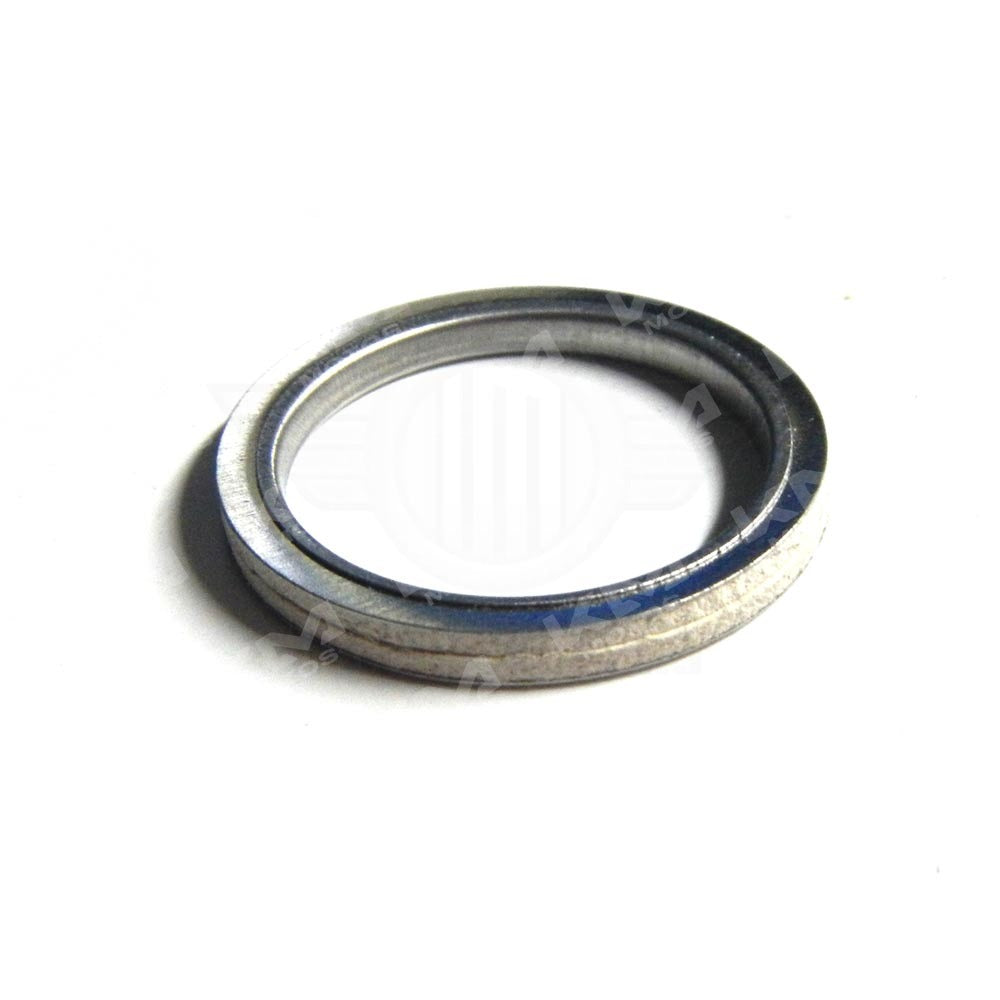Sello de escape universal para motocicleta Pulsar, Boxer, Platina y Discover, en caja, visible en la imagen.