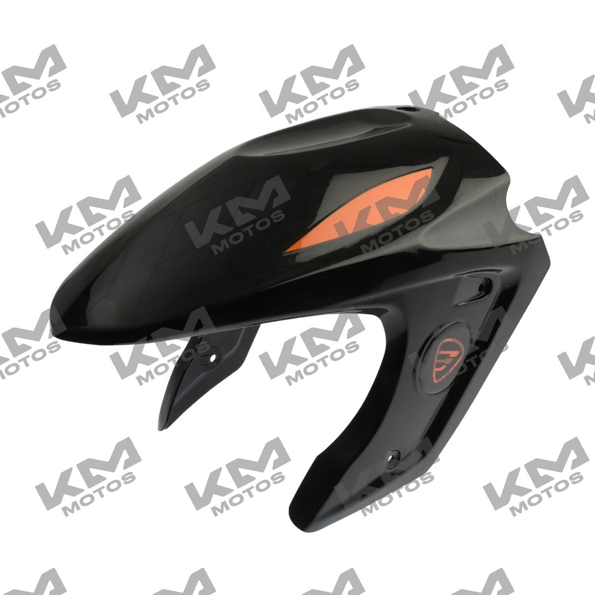 Salpicadera del Negro Naranja para ITALIKA DS150, original F16010409, en vista frontal con detalles visibles.
