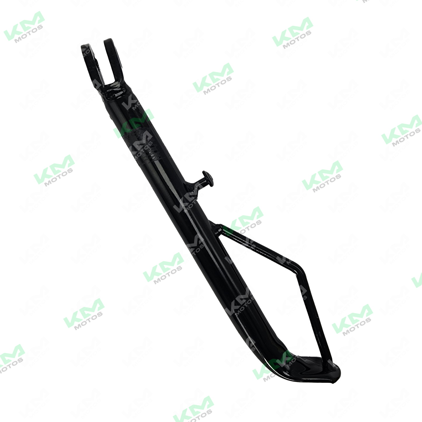 Pata lateral para YBR125 de la marca KM Motos, soporte resistente para motocicleta, en color negro.