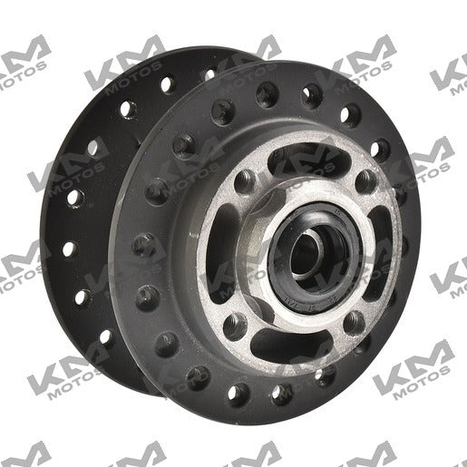 Maza de rueda delantera Italika DM200, sistema de ruedas original con detalles visibles y componentes en imagen.