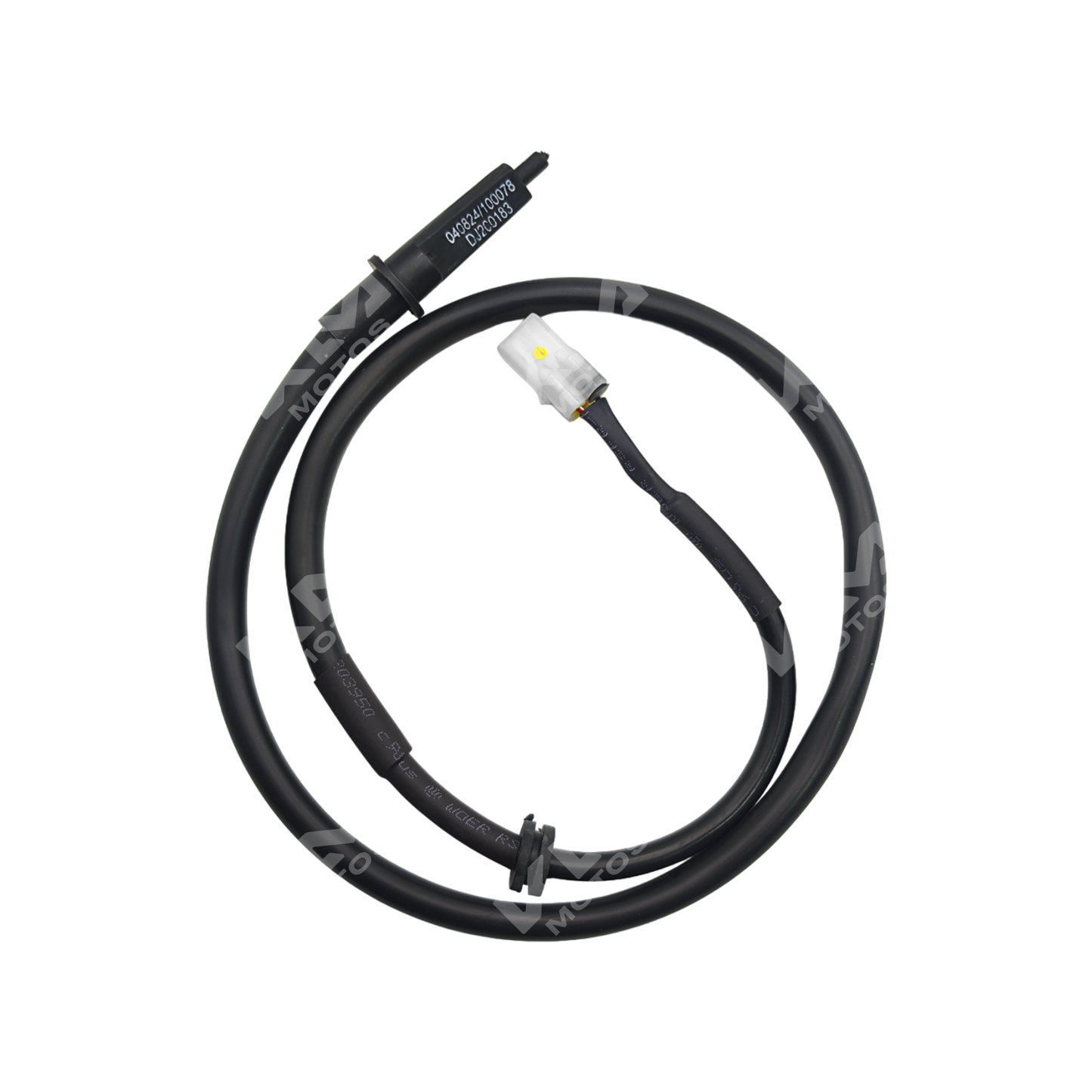 Cable de velocímetro digital KM Motos PS135, con conexiones y pantalla visible para medición precisa de velocidad.