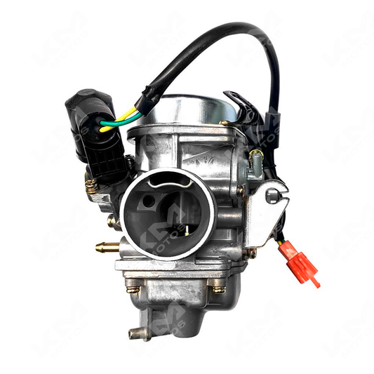 Carburador ORIGINAL para CS125 y XS125, muestra detalles del componente de motocicleta con conexiones y válvula.