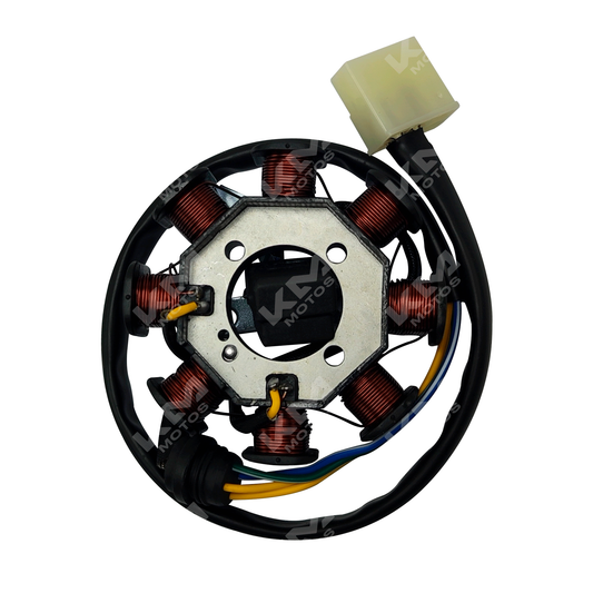 Estátor original para motos FT150, FT125, FT125 New Sport, FT125 Clásica y FT150GT, con componentes visibles.