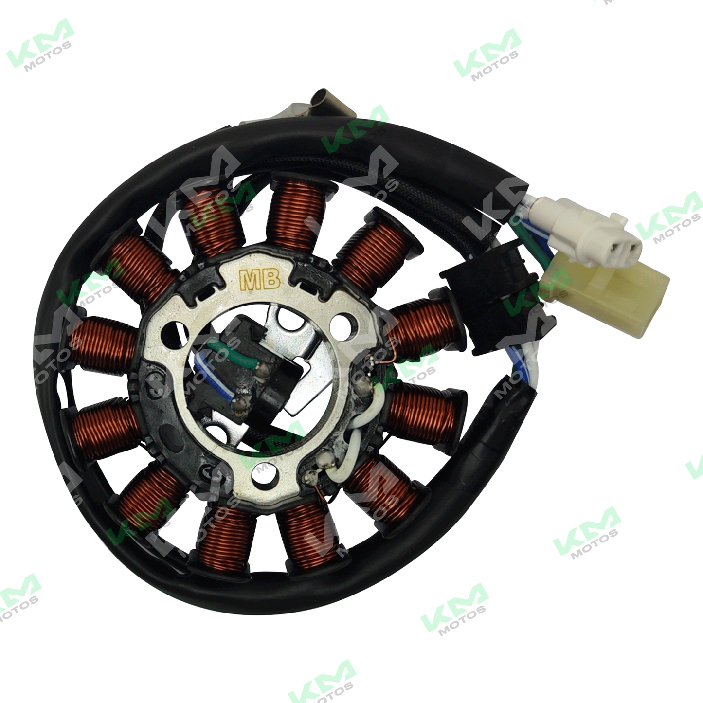 Bobina de magneto Estator 150Z con bobinado y conexiones visibles para motores pequeños.