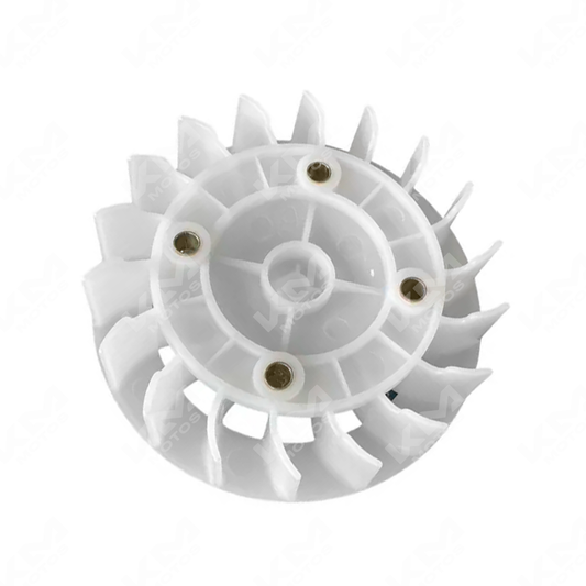 Ventilador naranja Italika ATV200 ORIGINAL con aspas y carcasa visible en la imagen.