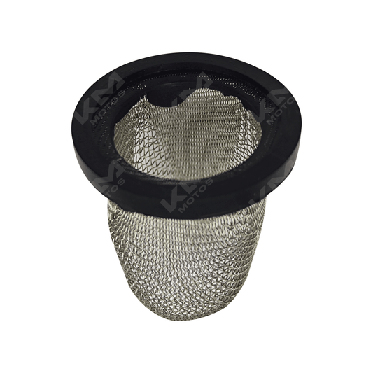 Malla de filtro de aceite KM Motos para RT180, FT180, FT200, Fiera 200, DM125 y Vort-X 250, muestra la malla metálica.