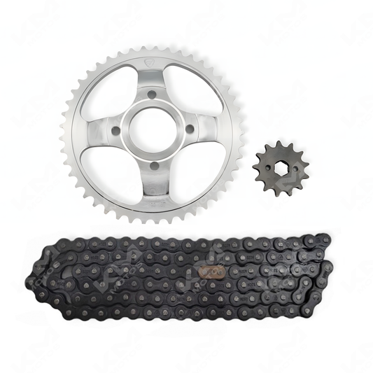 Kit de piñones ORIGINAL para motos FT125 Sport, Clásica, New, XFT125 y FT125TS, componentes visibles en la imagen.
