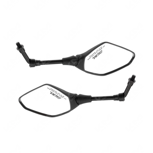 Retrovisores originales Italika con logo y leyenda 150Z, 250Z o DM250 en color negro, para motocicleta.