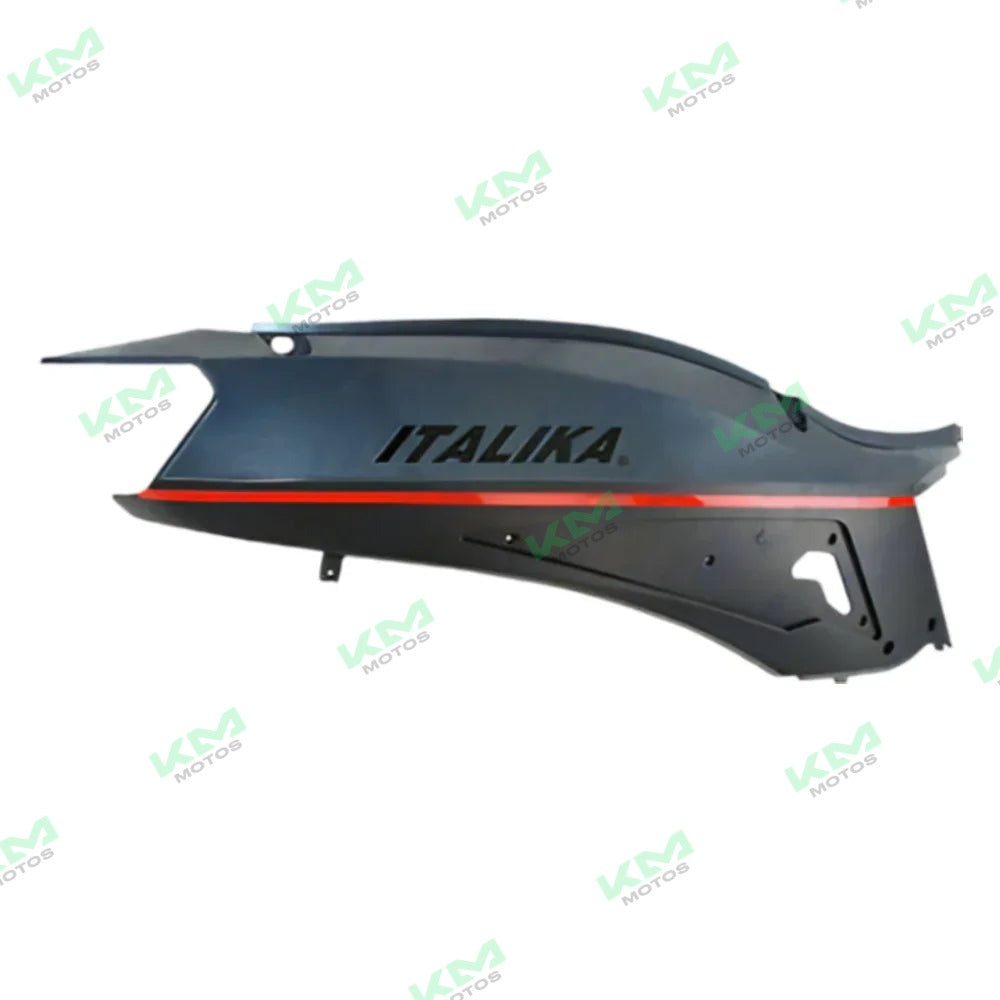 Cubierta de cola izquierda para Gs150 Italika en color negro, parte del sistema de chasis, modelo F13010506.