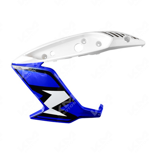 Cubierta de tanque izquierda azul y blanca para modelo 125Z de la marca ORIGINAL, muestra la pieza en su color y forma.