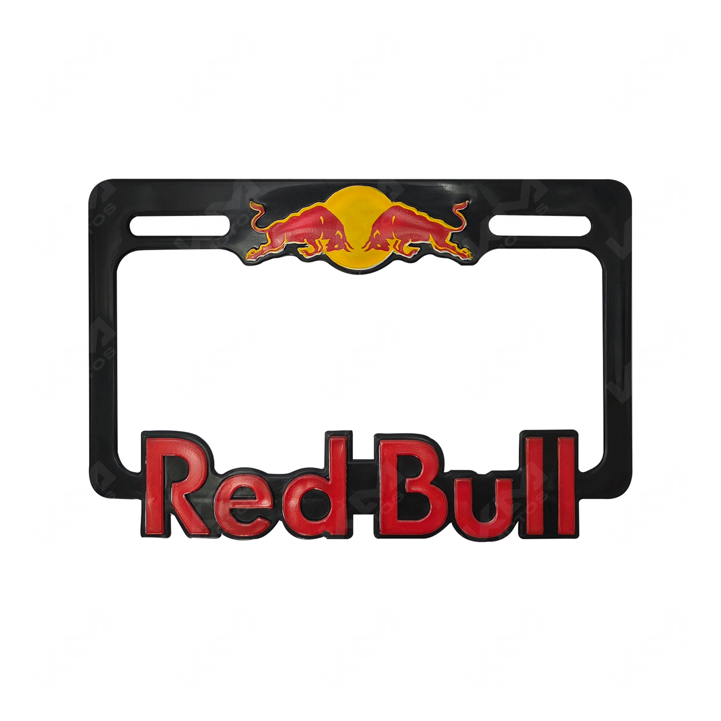 PORTA PLACA P/MOTO + LOGO 3D RED BULL NEGRO