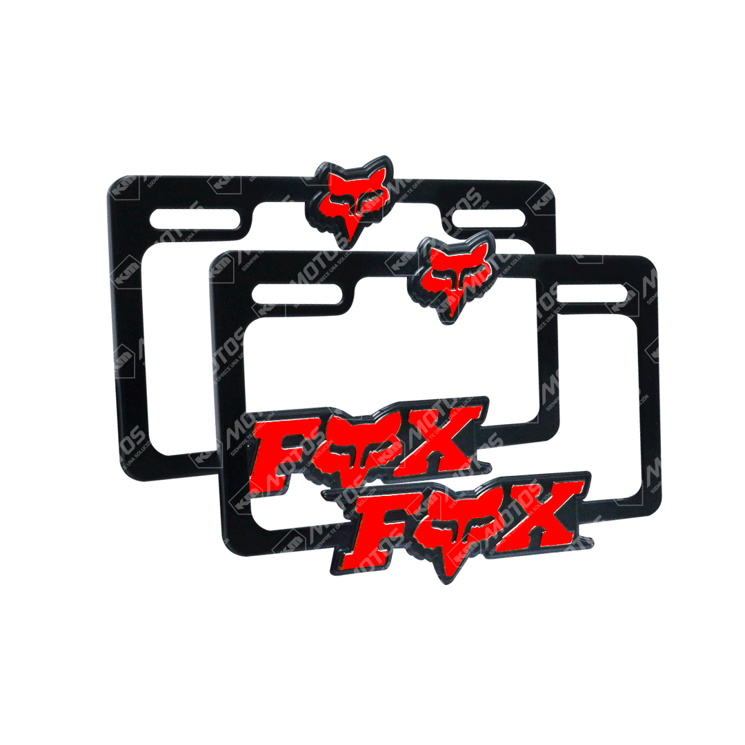 PORTA PLACA P/MOTO + LOGO 3D FOX NEGRO/ROJO