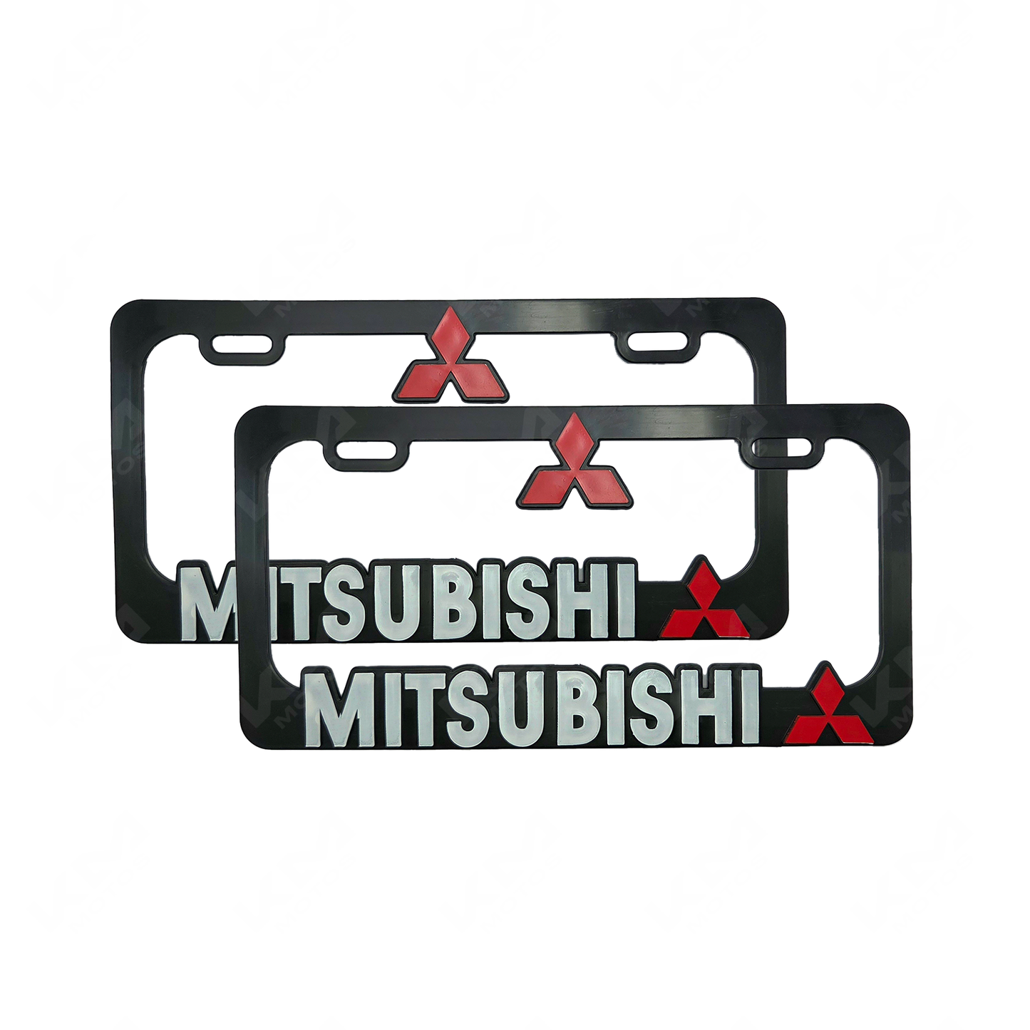 PORTA PLACA P/CARRO + LOGO 3D MITSUBISHI (SET PAR)