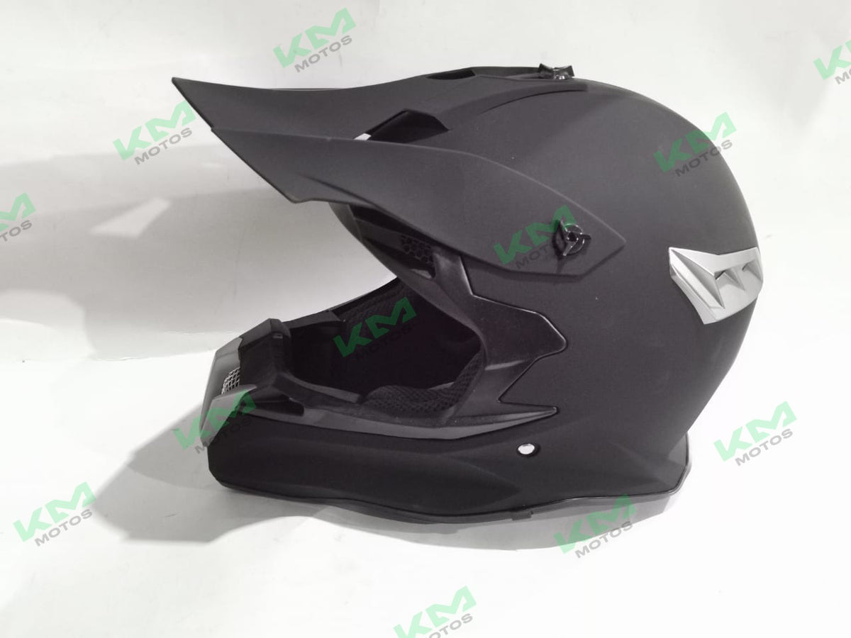 Casco de cross Lr Rockstar rojo mate con visera, diseño resistente y seguro para motocross y deportes de motor.