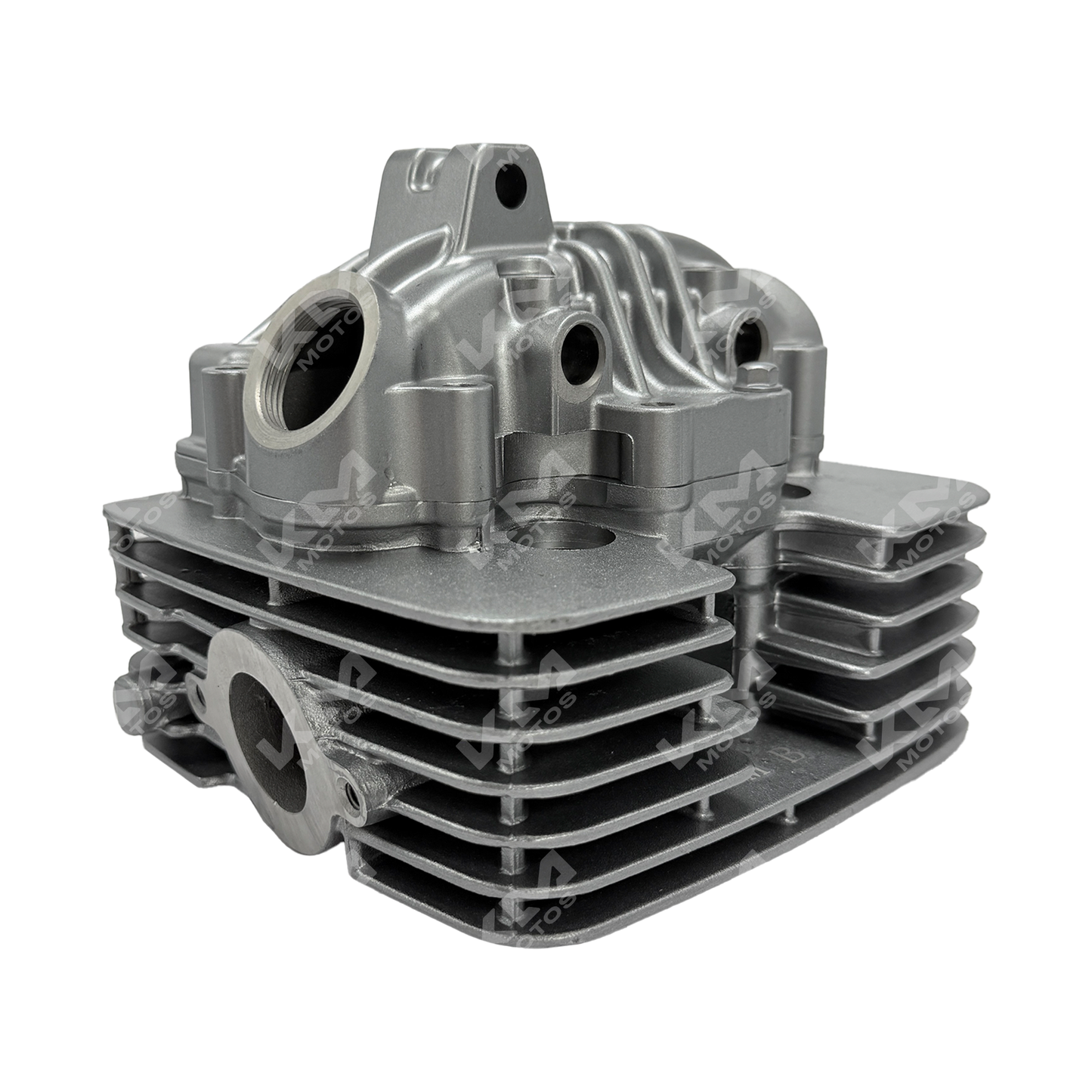 Culata KM Motos GXT/KMF/DR200 en color negro, vista frontal con detalles del producto.