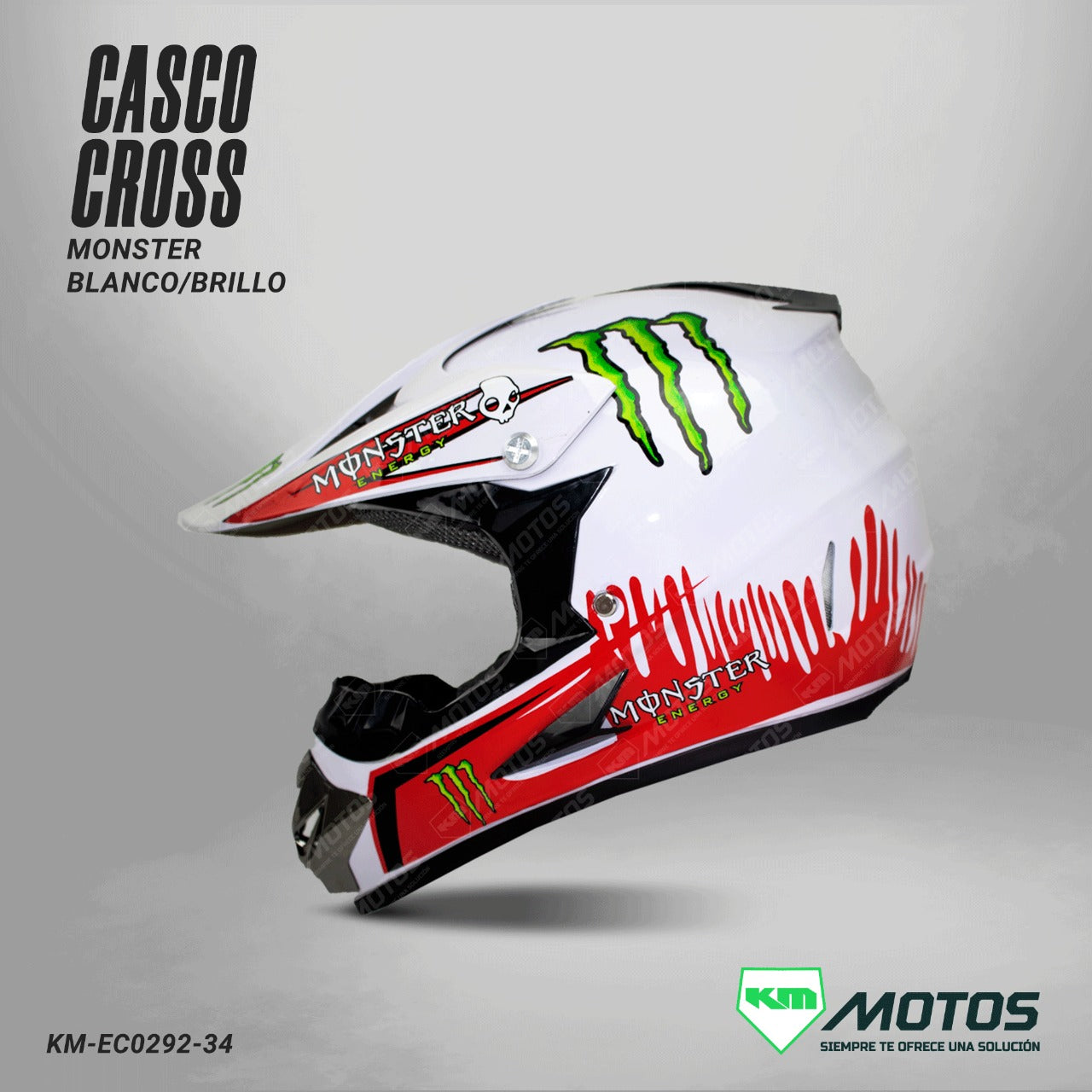 CASCO CROSS MONSTER BLANCO/BRILLO - KMMOTOSHN