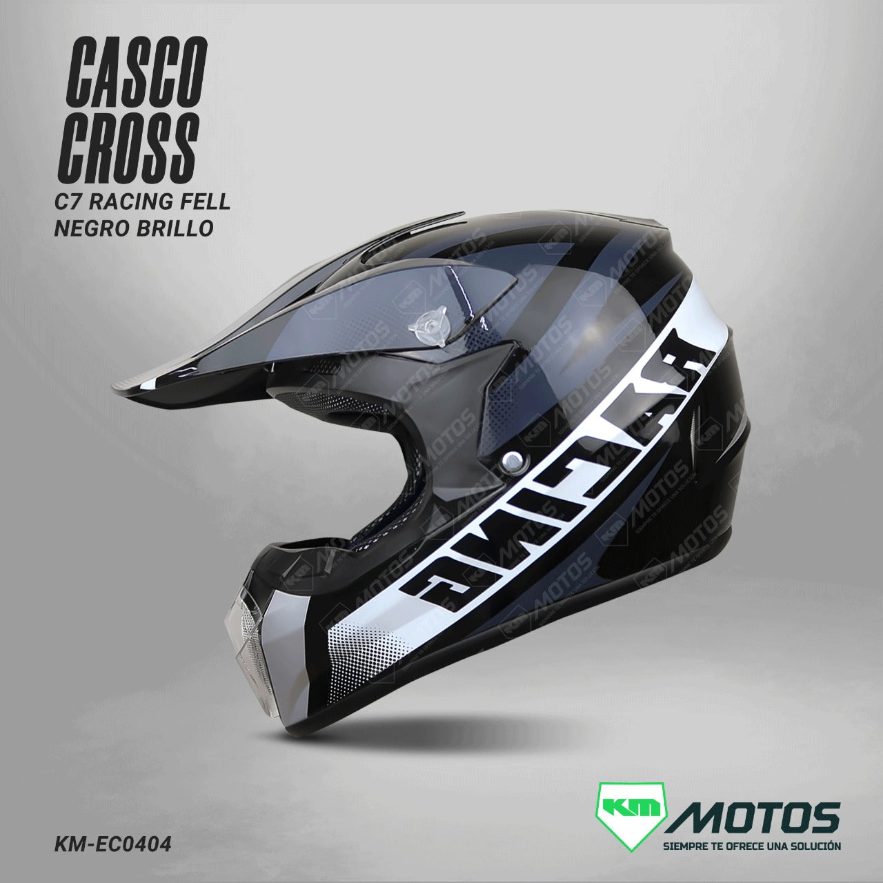 CASCO CROSS C7 RACING FELL NEGRO BRILLO