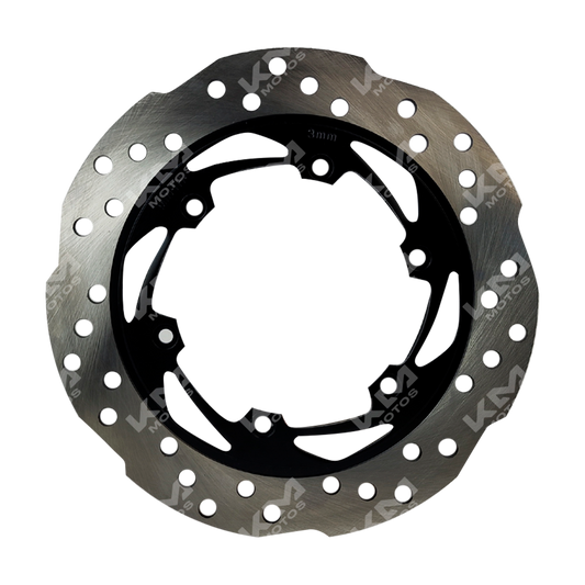 Disco de freno trasero para NS200 y Pulsar 160 de KM Motos, con superficie metálica y orificios de ventilación.