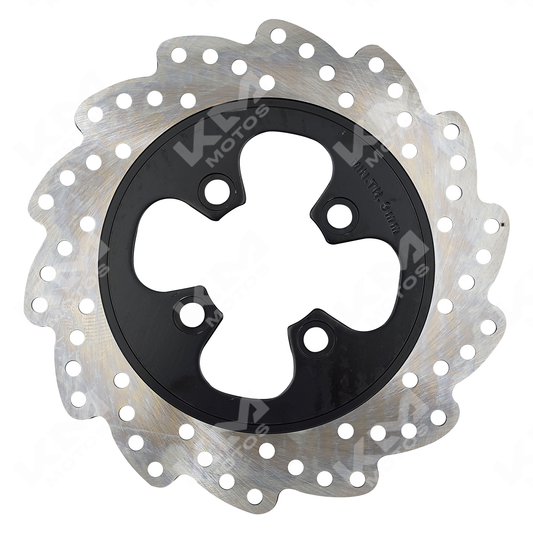 Disco de freno trasero KM Motos XM200Z, componente de frenos para motocicleta, con superficie de enfriamiento y orificios de ventilación.