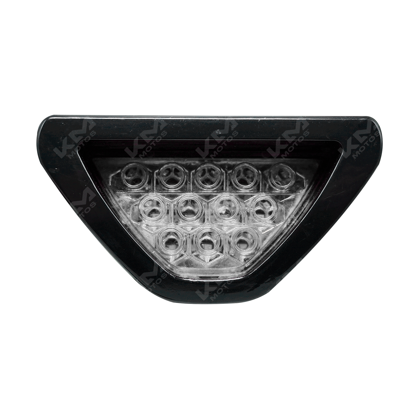 Lámpara de freno LED en forma de triángulo para Civic, marca KM Motos, con diseño visible y brillante para señalización de frenado.