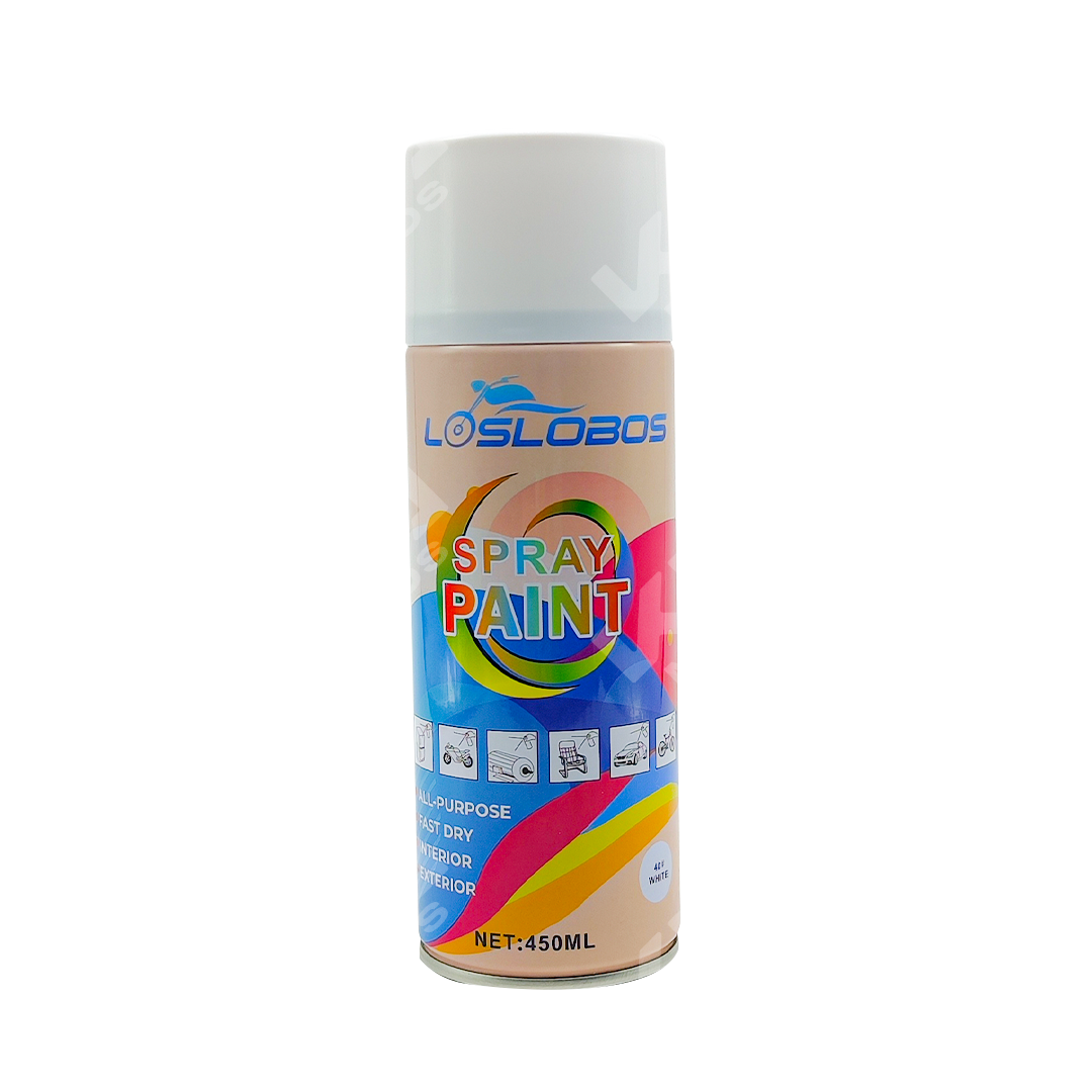 Spray de pintura blanca brillante KM Motos en aerosol para retoques y acabados en superficies metálicas y plásticas