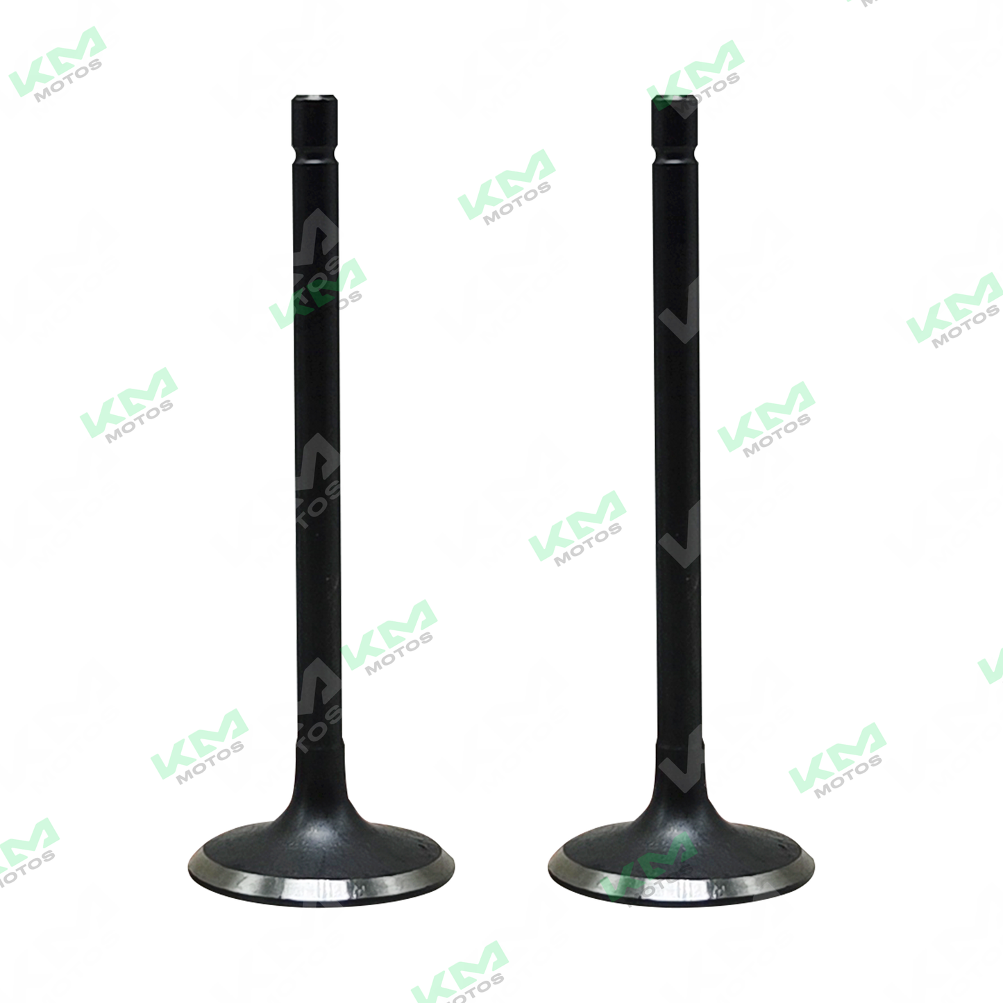 Válvulas de admisión y escape para motor GY6-125, marca Universal, mostradas en la imagen.