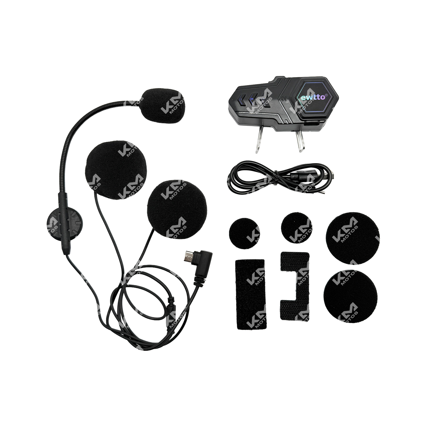 Intercomunicador EWTTO sencillo enlazable de KM Motos, dispositivo compacto para comunicación en motocicletas.