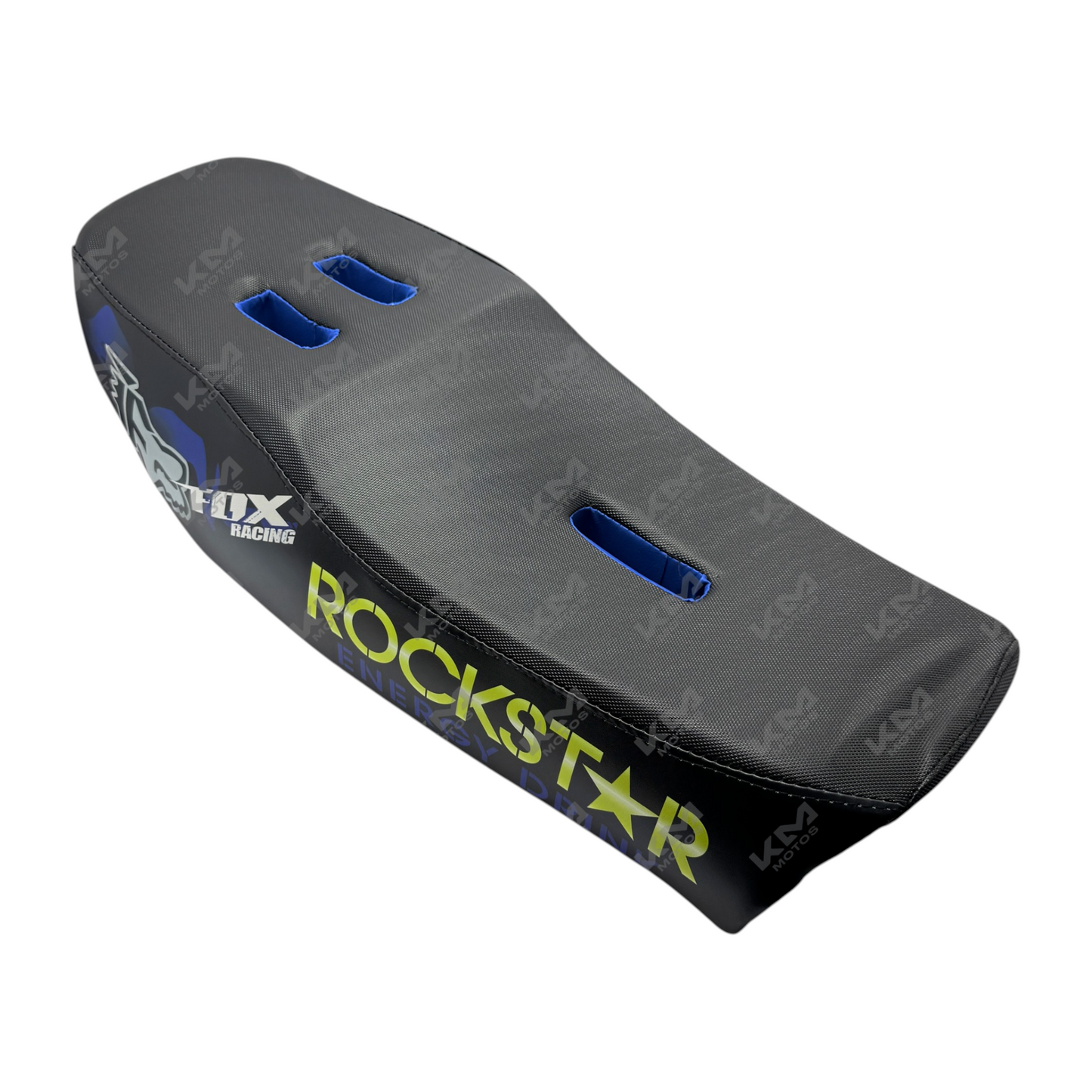 Asiento de motocicleta KM Motos para CG125, KB150 y MG150, estilo racing Rockstar, con superficie acolchada y diseño deportivo