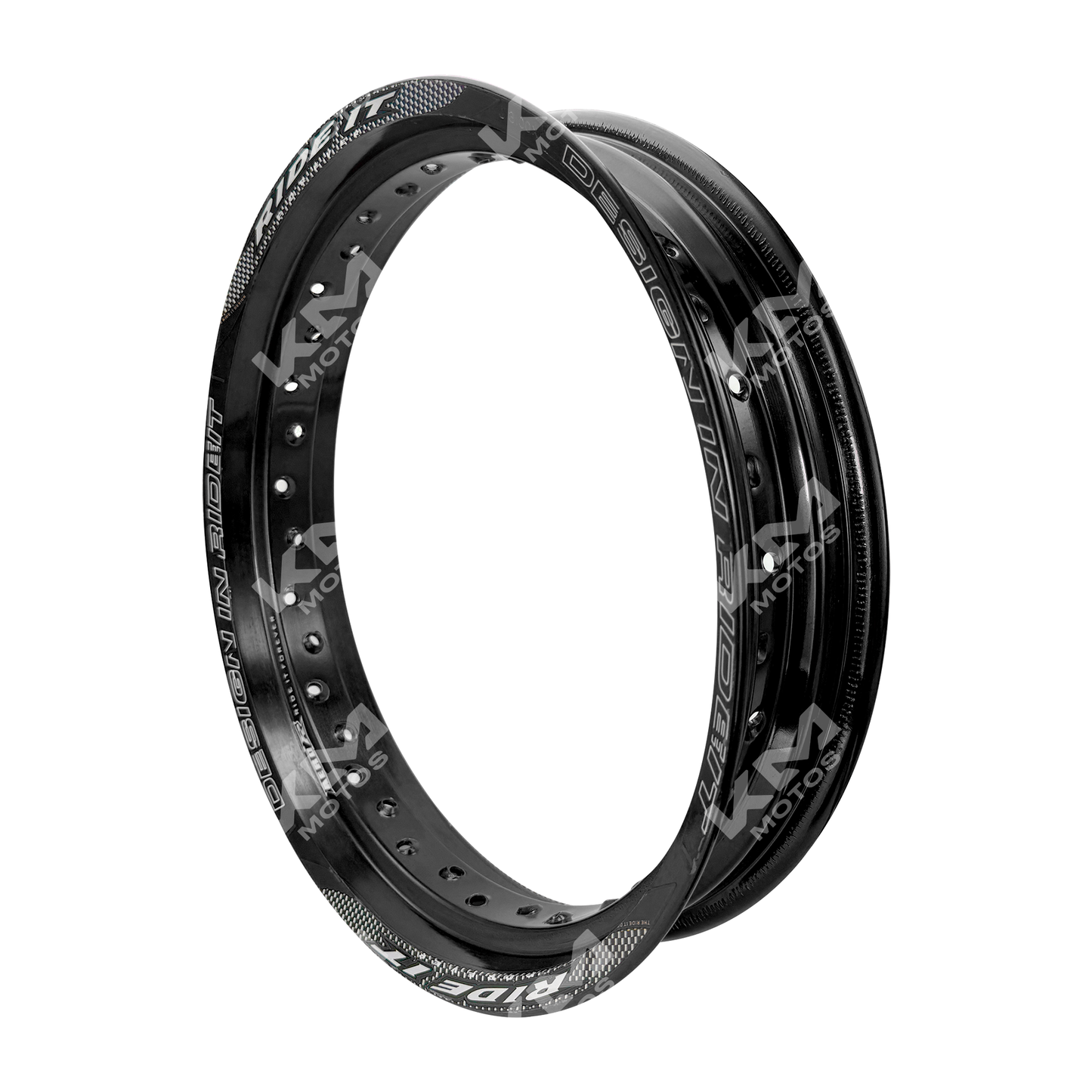 Rueda de aluminio para moto KM Motos de 17 pulgadas en color negro, tamaño 3.00*17, con diseño resistente y moderno