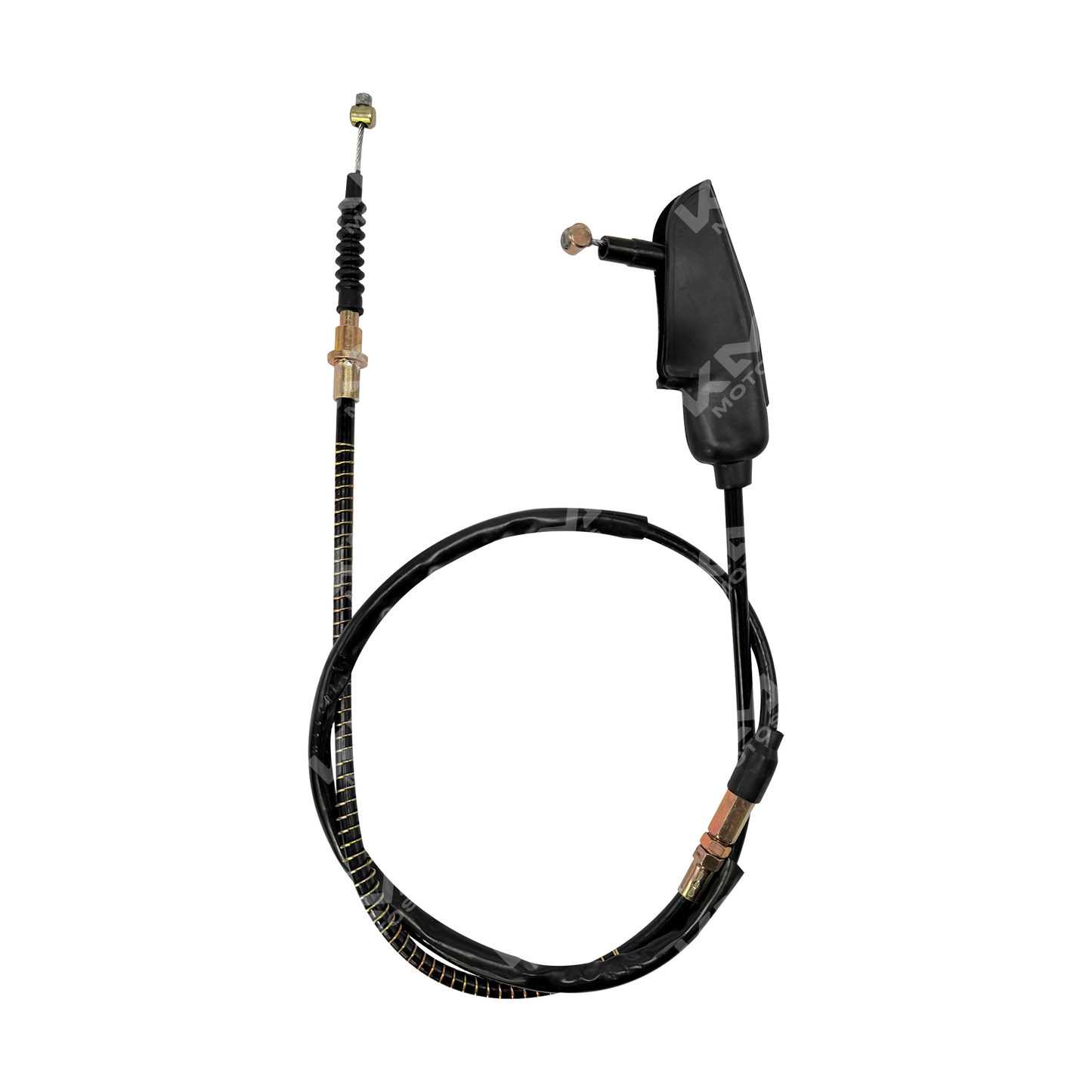 Cable de embrague para YBR125 de KM Motos, muestra el cable negro con conexiones y recubrimiento resistente.