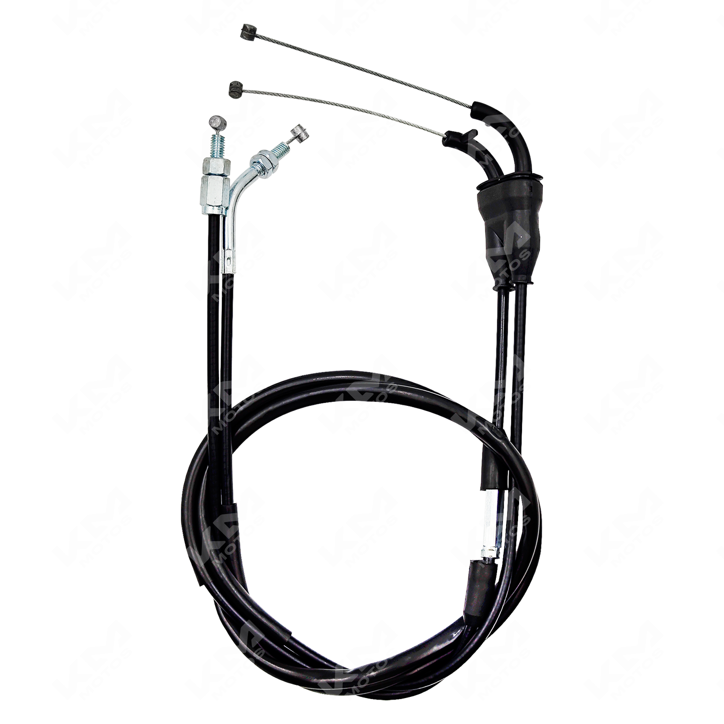 Cable de acelerador para Yamaha XTZ125 de KM Motos, con conectores y acabado resistente, mostrado en la imagen.