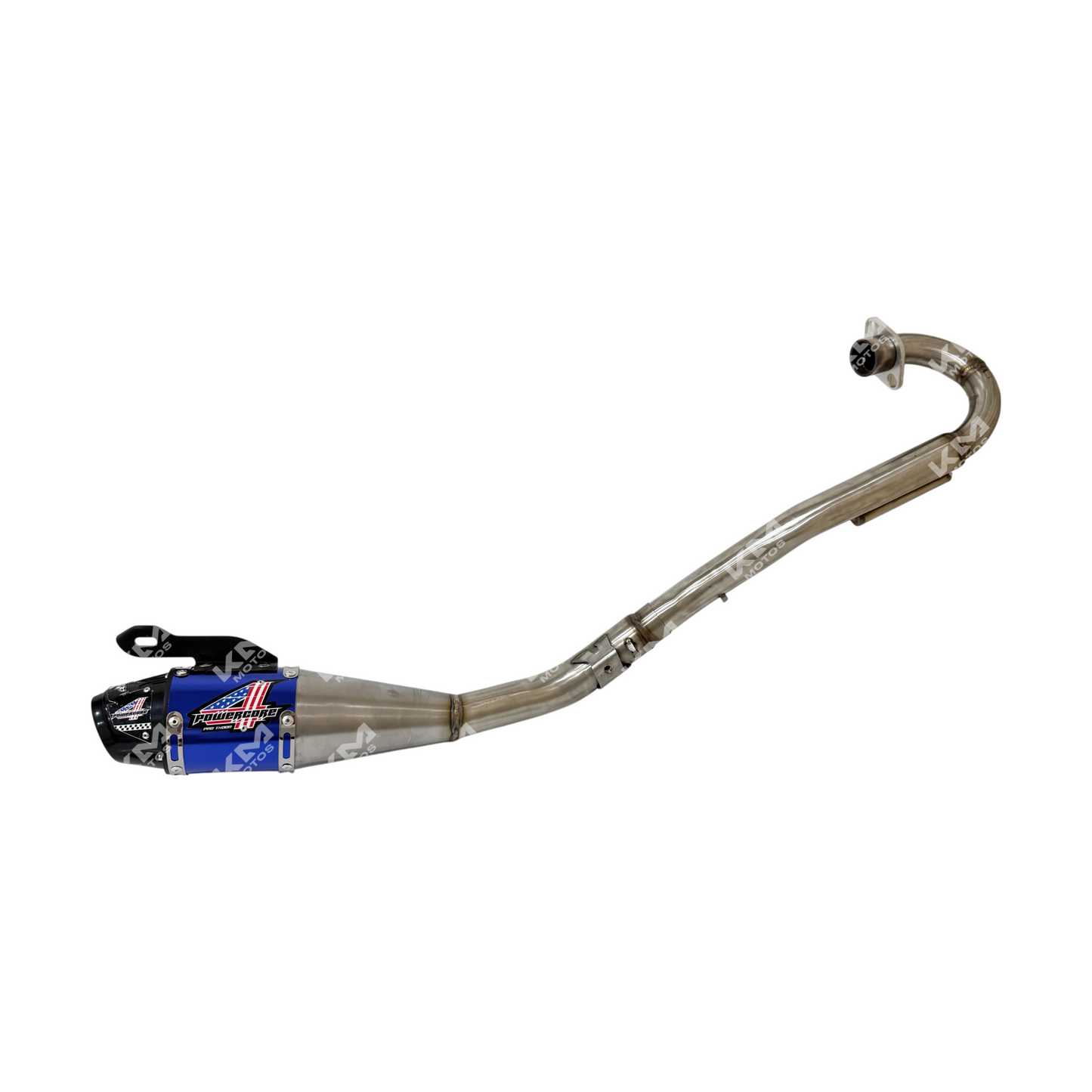Escape completo para CRF 230 - 4T de KMMOTOS, sistema de escape negro con diseño robusto y acabado de alta calidad.