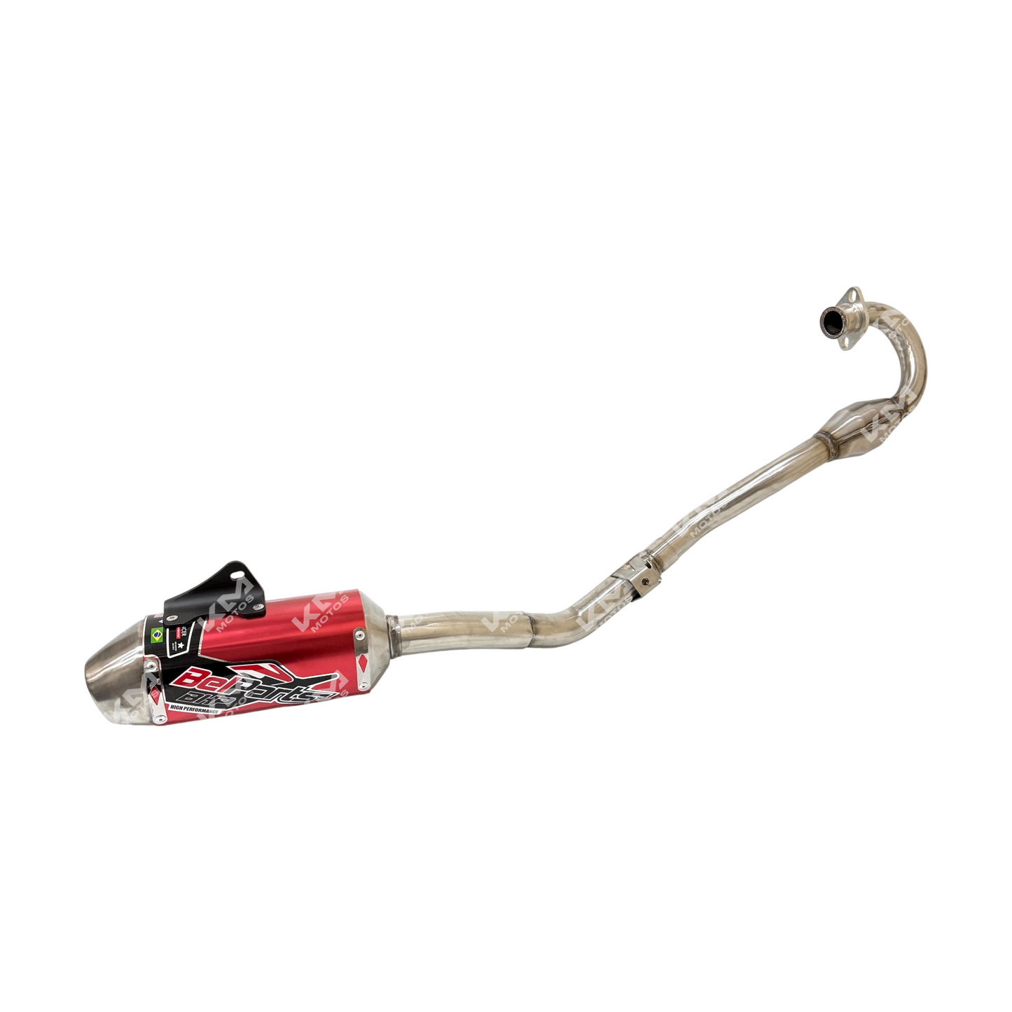 Escape completo KMMOTOS para CRF 230, sistema de escape con acabado en negro y diseño robusto.