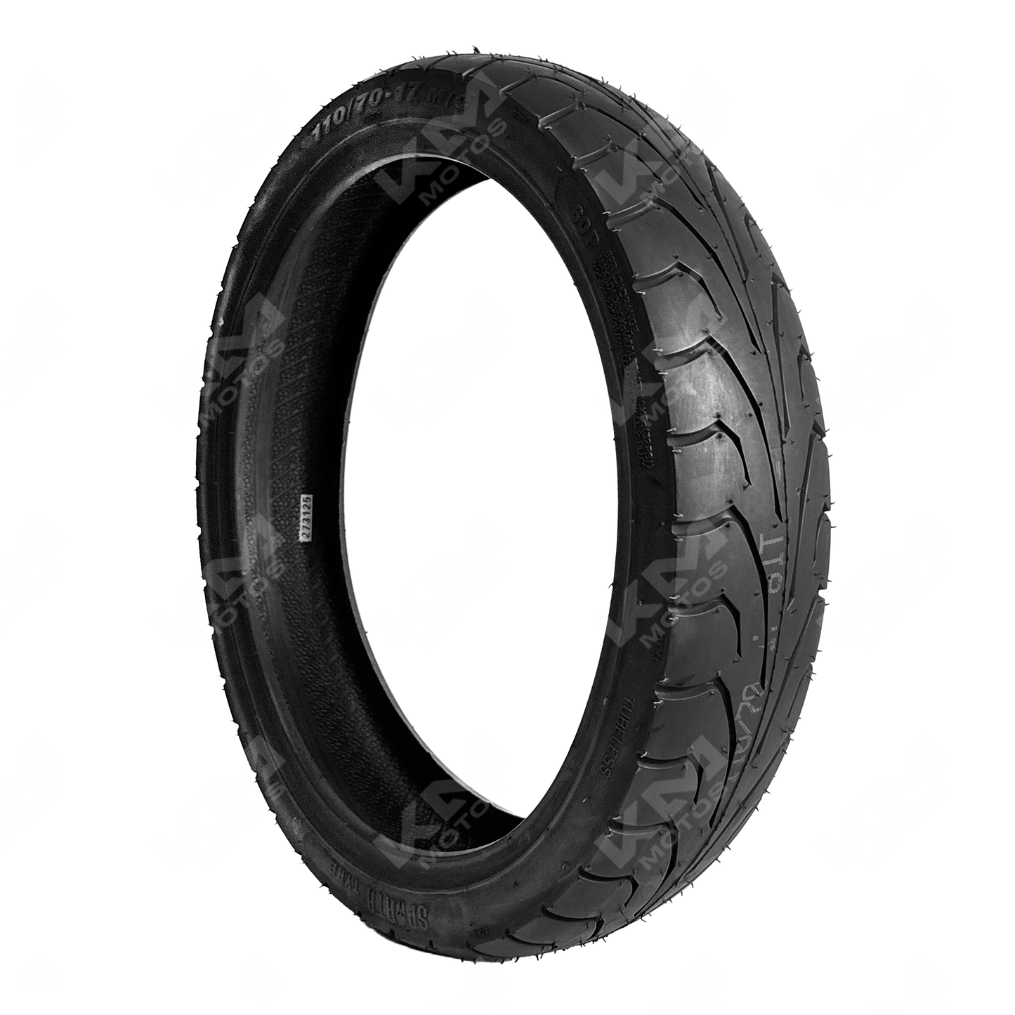 Llanta de moto KM Motos 110/70-17 Lisa 6PR para neumático delantero con banda de rodadura lisa y perfil delgado.