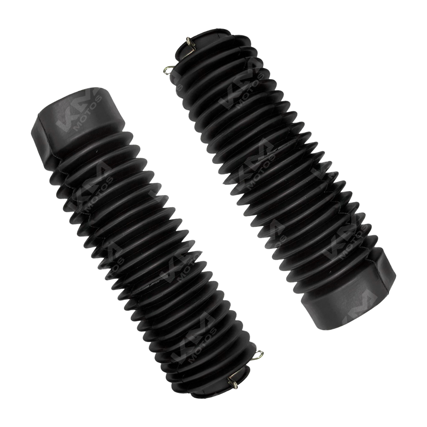 Polveras gruesas de 37mm para XL200, Avatar200 y GXT, fabricadas por KM Motos, en color negro con detalles metálicos.