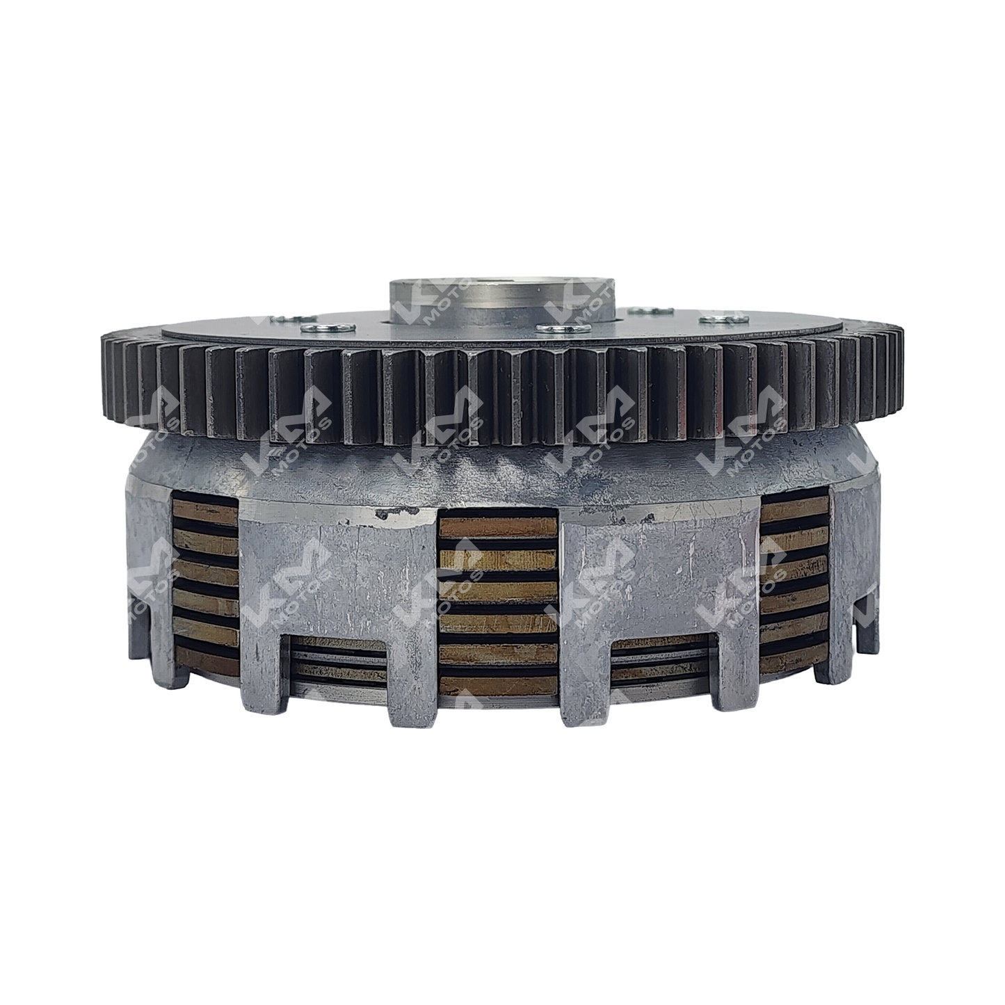 Prensa de clutch completa KM Motos para CG150 y CG200 con 6 pernos, modelo 70T, en imagen.
