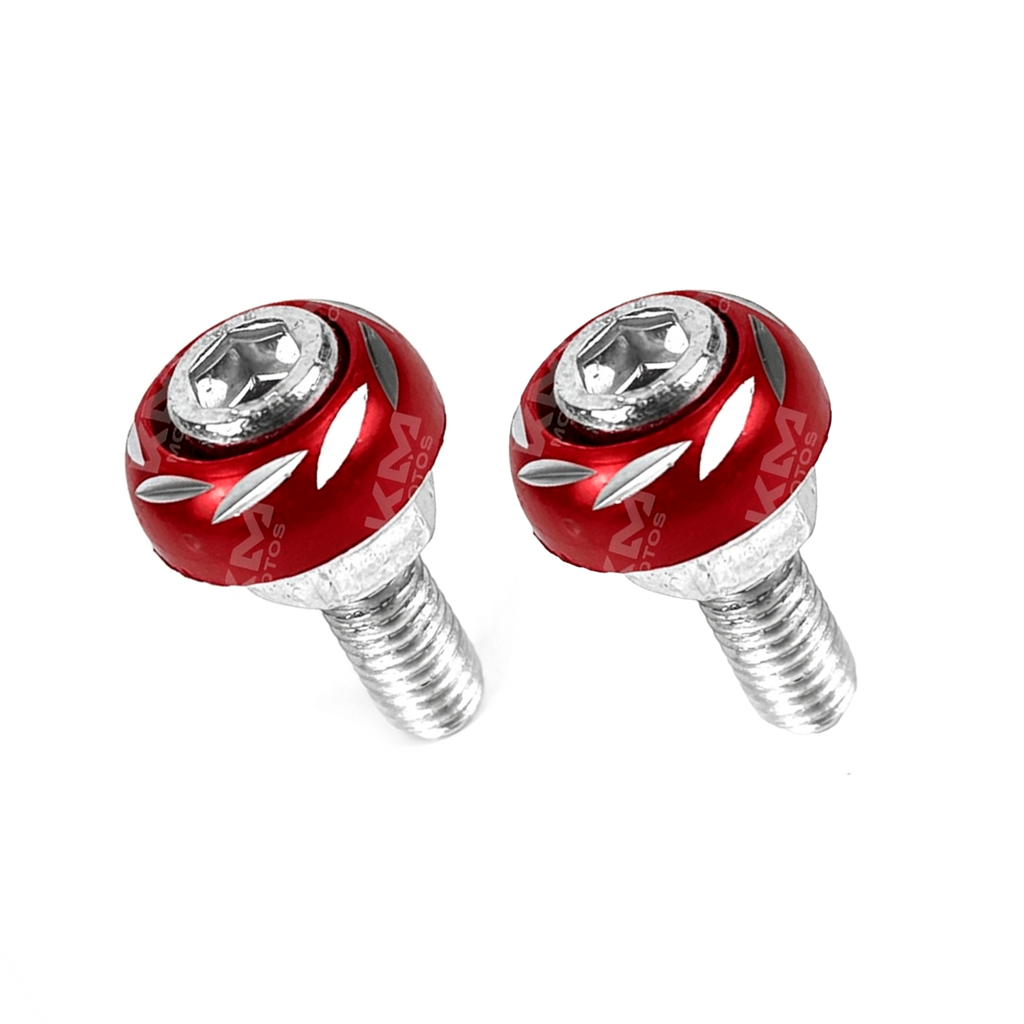 Tornillos de lujo para placa en varios colores, marca KM Motos, con diseño resistente y acabado brillante.