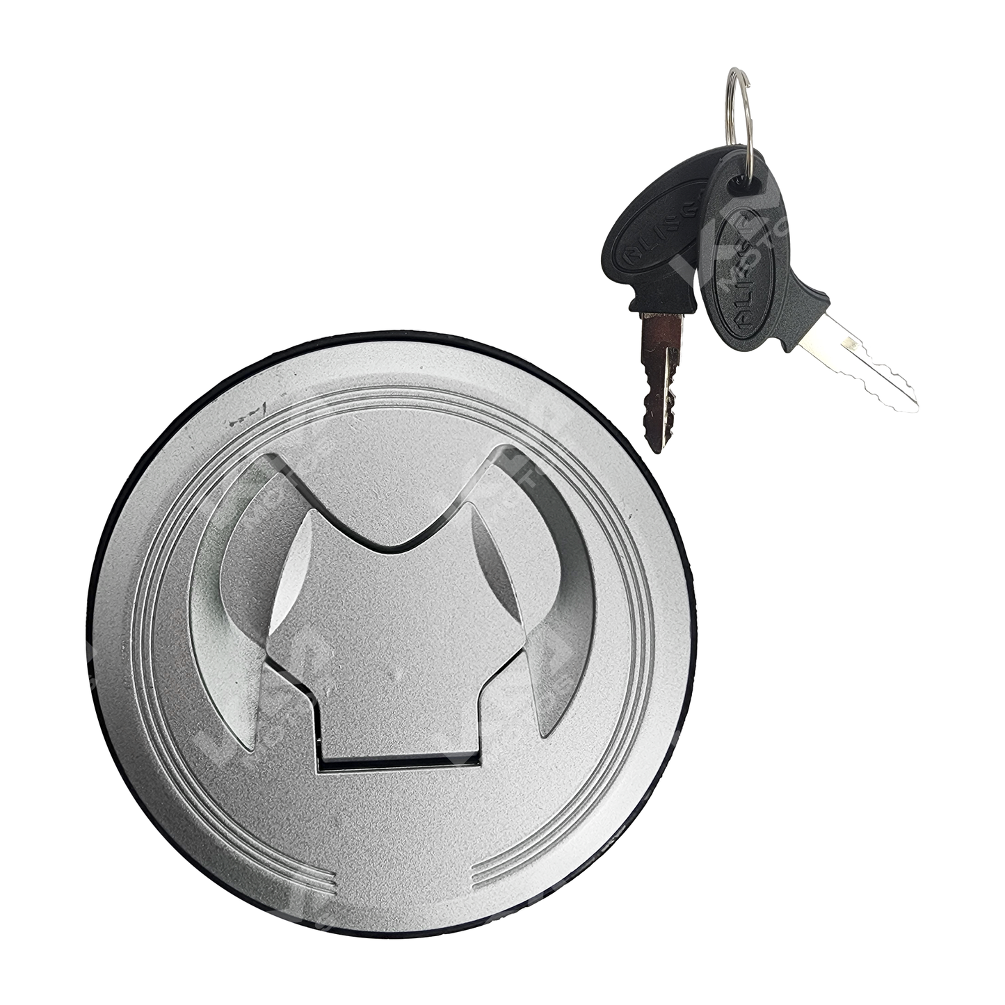Tapón de tanque ZX150L-125Z de KM Motos, imagen mostrando el tapón de encaje y acabado resistente en color metálico.