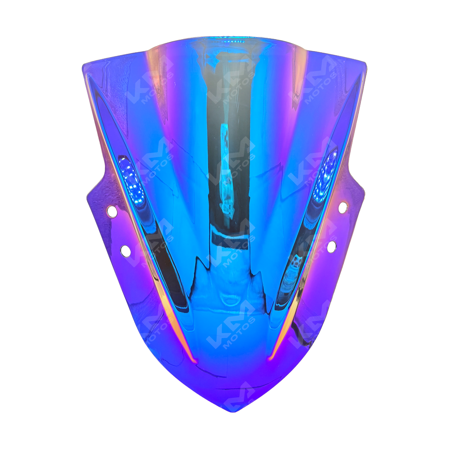 Visera universal para moto Kawasaki con LED azul, compatible con casco tipo cupula, marca KM Motos, modelo FV0070.