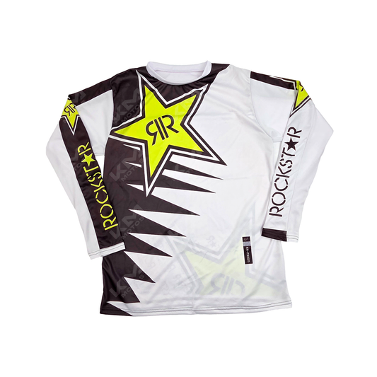 CAMISETA DEPORTIVA + DISENO  ROCKSTAR BLANCA, NEGRO JD25 TALLA "L"