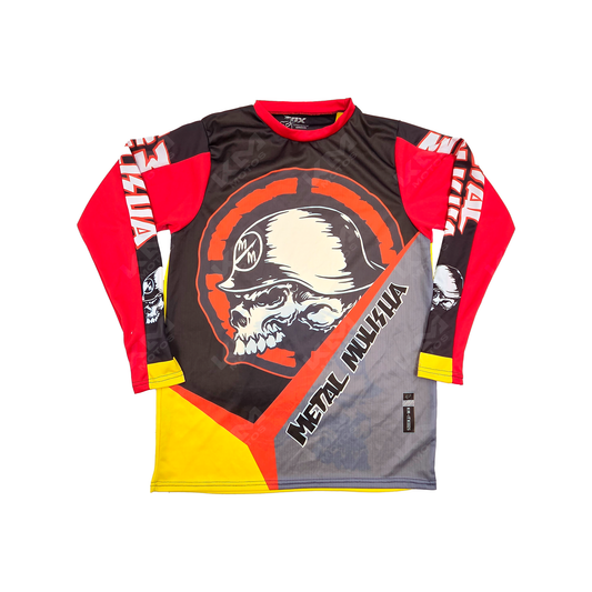 CAMISETA DEPORTIVA + DISENO METAL MULISHA AMARILLO ROJO JD26 TALLA "L"