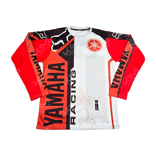 CAMISETA DEPORTIVA + DISENO YAMAHA FOX BLANCA,ROJA JD30 TALLA "L"