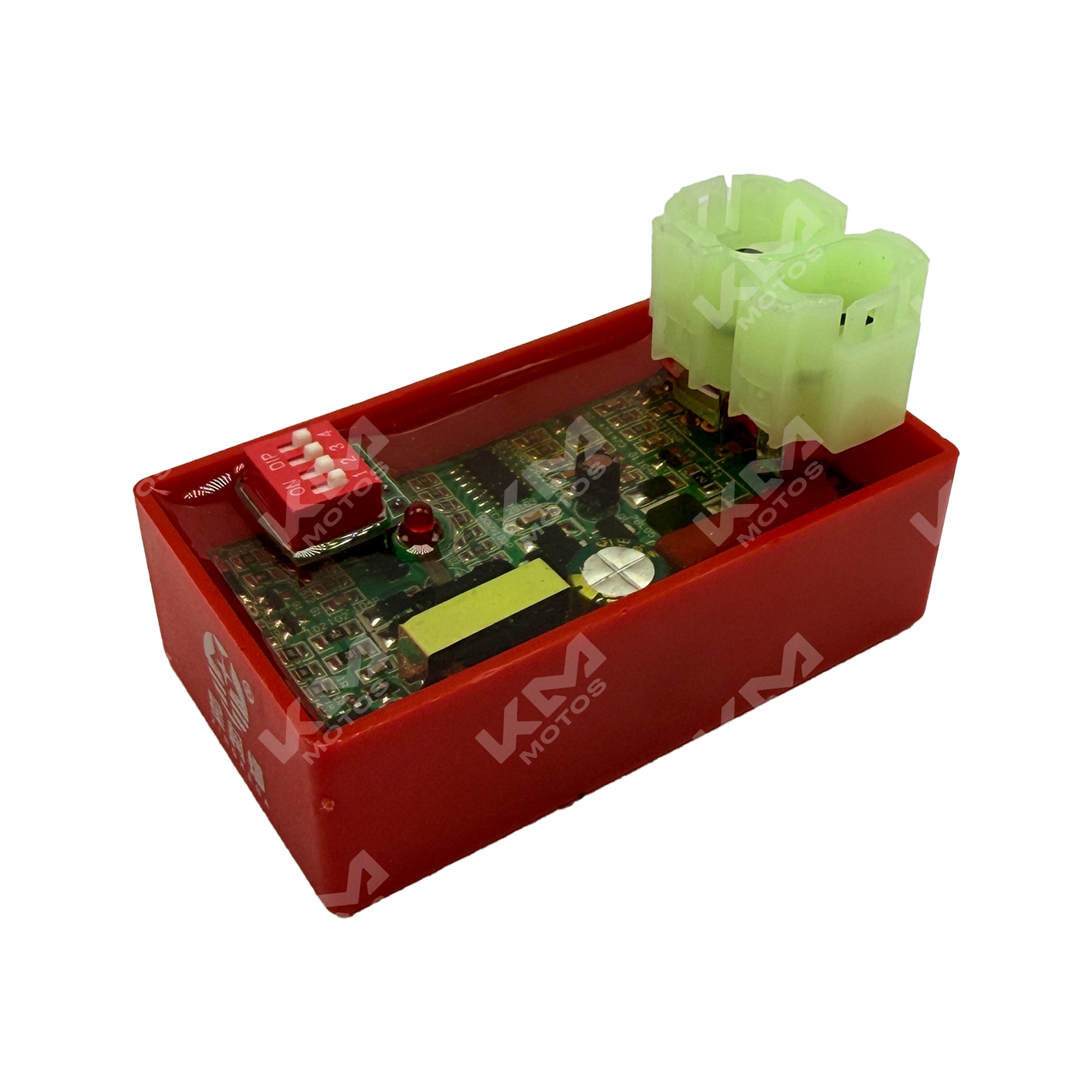 Interruptor de luz rojo redondo regulable para CG125-D/C de KM Motos, con control ajustable y diseño compacto.
