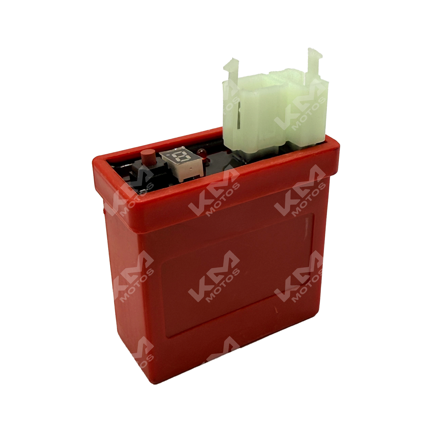 Regulador CDI ajustable de 9 mapas para motocicleta CG125 de KM Motos, con control de rendimiento y compatibilidad.