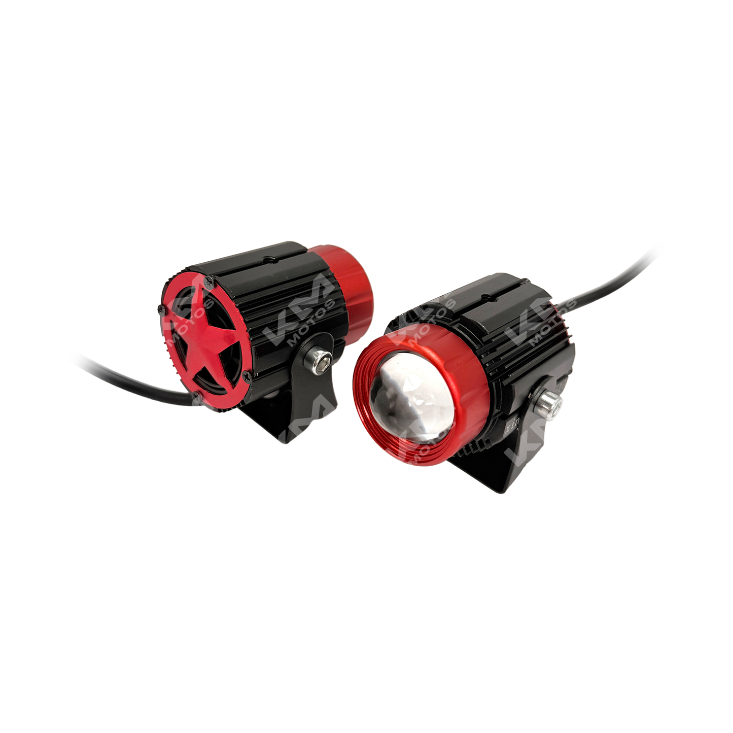 Luz LED M9 (PAR) de KM Motos, luces LED blancas para motocicletas, visible en la imagen con reflector y cable de conexión